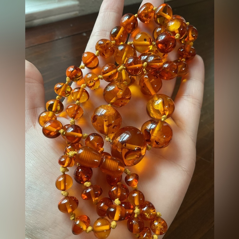 Vintage Long Baltic Amber Cognac Graduated Bead Necklace 29” - Picture 5 of 14